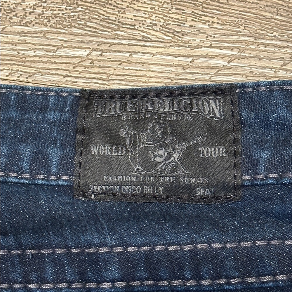 True Religion Blue Disco Billy Jeans Swarovski Crystal Low Rise Flap Pocket 26 - Picture 7 of 13